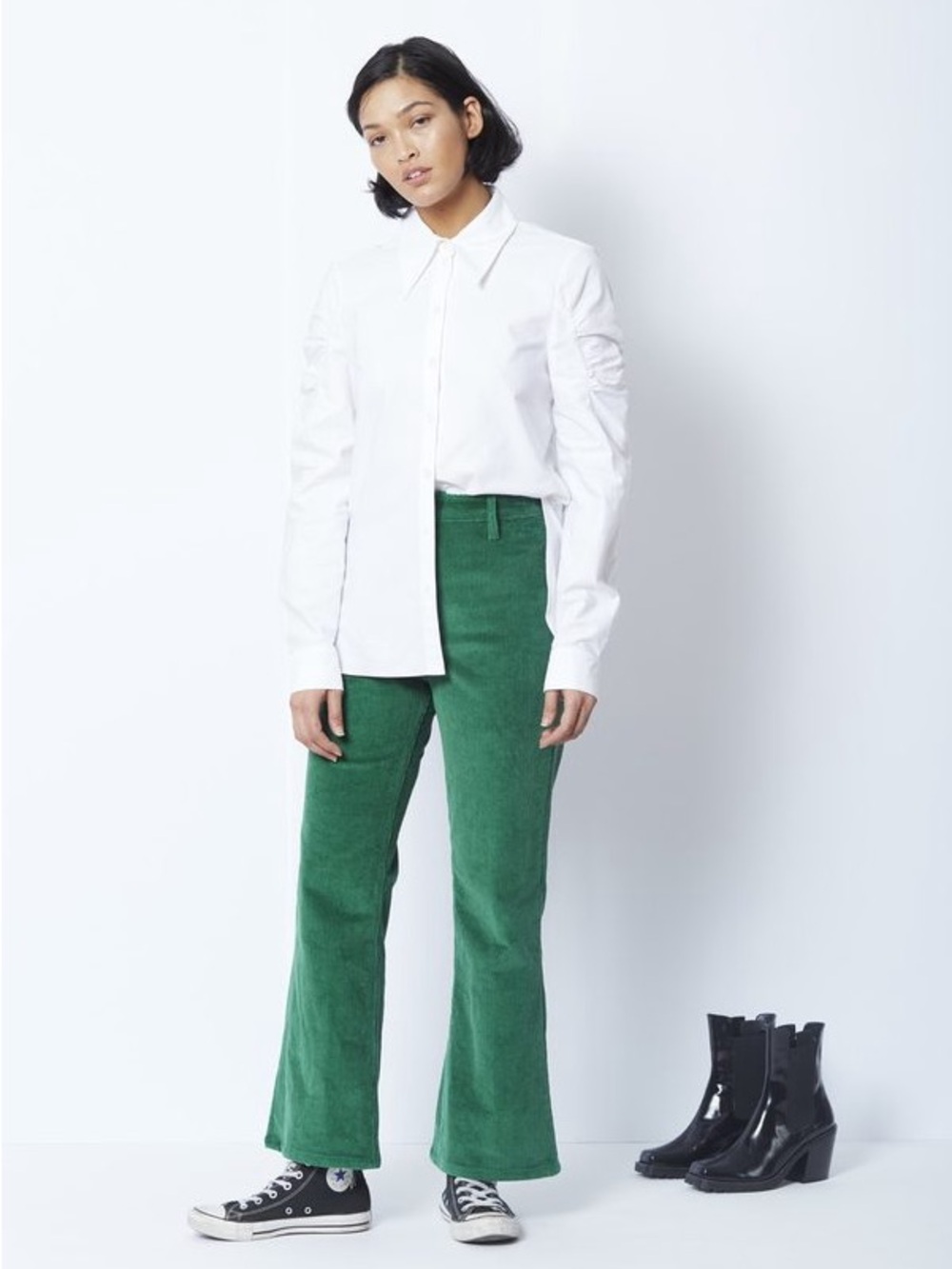 STAUD Green Corduroy Flared Pants